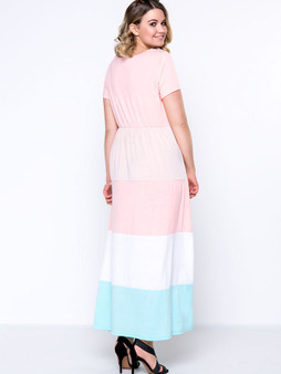 Casual Color Block Striped Round Neck Casual Plus Size Maxi Dress