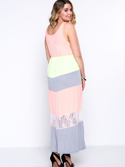Casual Patchwork Color Block Hollow Out Striped Plus Size Maxi Dress