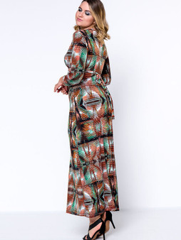 Casual Fantastic Deep V-Neck Printed Plus Size Maxi Dress