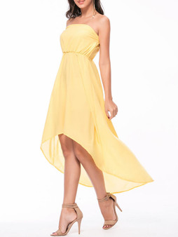 Casual Strapless Plain High-Low Flowy Maxi Dress