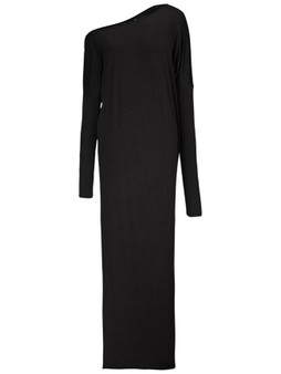 Casual One Shoulder High Slit Plain Batwing Sleeve Maxi Dress