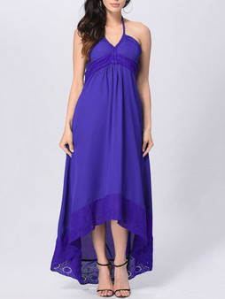 Casual Halter High-Low Plain Empire Maxi Dress