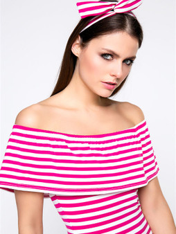 Casual Lovely Striped Flounce Off Shoulder Bodycon Dress With Headband