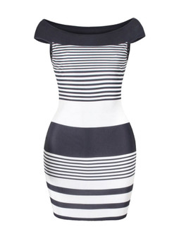 Casual Off Shoulder Striped Hot Bodycon Dress
