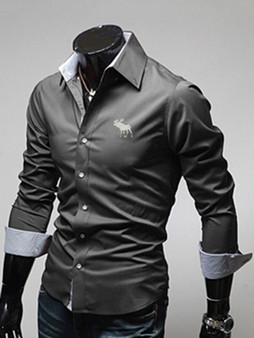 Casual Turn Down Collar Single Breasted Office Men Shirt