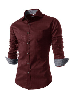 Casual Turn Down Collar Single Breasted Office Style Plaid Men Shirt