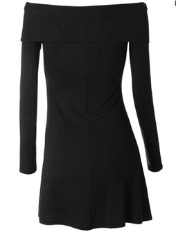 Casual Off Shoulder Plain Mini Knit Shift Dress