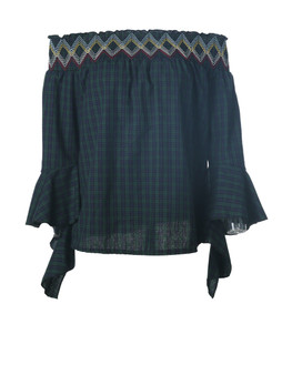 Casual Loose Off Shoulder Plaid Bell Sleeve Blouse