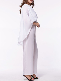 Casual Cape Sleeve V-Neck Plain Straight Plus Size Jumpsuit