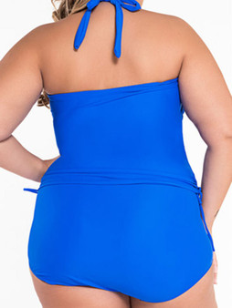 Casual Halter Drawstring Plain Twist Plus Size Swimwear