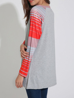 Casual Loose Round Neck Striped Striped Plus Size T-Shirt