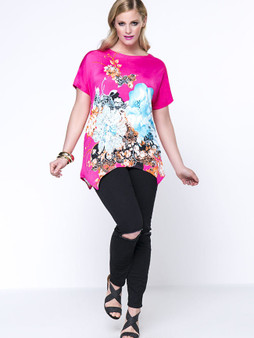 Casual Floral Printed Charming Round Neck Asymmetric Hem Plus Size T-Shirt