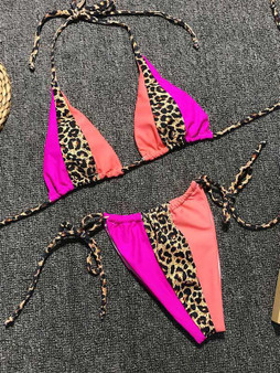 Split-joint Leopard Bandage Bikinis Swimwear
