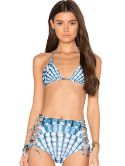 Blue Two-Pieces Halterneck Bikini Swimwear