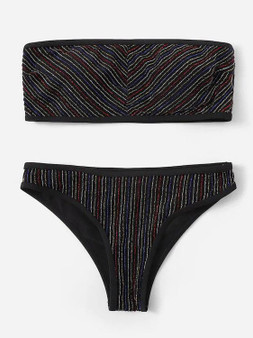 Pinstriped Bandeau Bikinis Swimwear