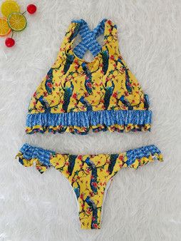 Floral Print Halter-neck Bikinis Swimwear