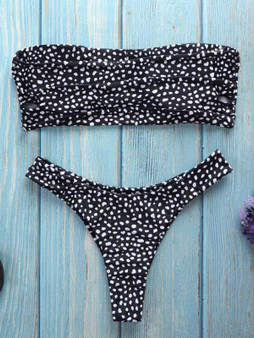 Strapless Polka-dot Bikinis Swimwear