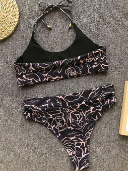 Lace-Up Printed Sexy Bikinis Swimwear