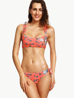 Floral Two-Pieces Spaghetti-neck Bikini Swimwear