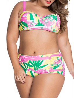 Casual Nifty Color Block Printed Plus Size Bikini