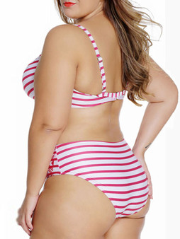 Casual Lovely Striped Spaghetti Strap Plus Size Bikini
