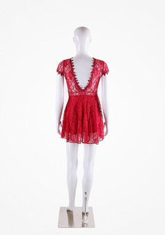 Casual Red Patchwork Lace Hollow-out Backless Mini Dress