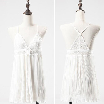 Casual White Patchwork Lace V-neck Chiffon Mini Dress