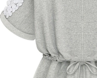 Casual Grey Patchwork Lace Drawstring Short Sleeve Dress