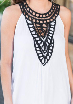 Casual White Patchwork Lace Hollow-out Sleeveless Fashion Mini Dress