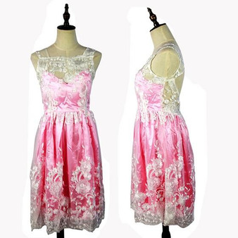 Casual Pink Patchwork Lace Draped Square Neck Fashion Mini Dress