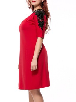 Casual Contrast Decorative Lace Round Neck Half Sleeve Plus Size Bodycon Dress