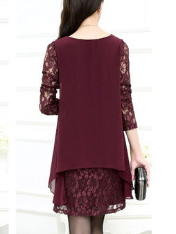 Casual Patchwork Hollow Out Solid Chiffon Lace Shift Dress