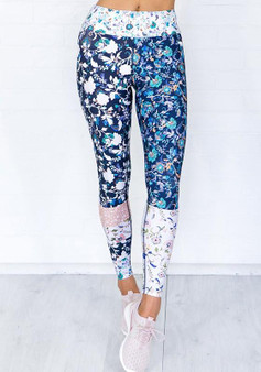 Multicolor Floral Print Elastic Waist Casual Long Leggings