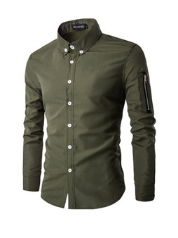 Casual Men's Plain Decorative Zips Small Lapel Shirt