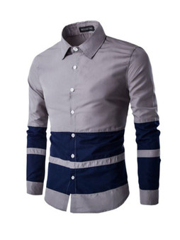 Casual Mens Turn Down Collar Color Block Shirt