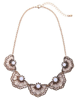 Casual Hollow Out Fan Faux Crystal Necklace