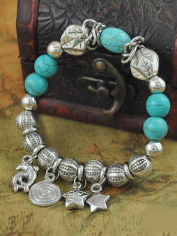 Casual Stars Pendant Turquoise Beads Bracelet