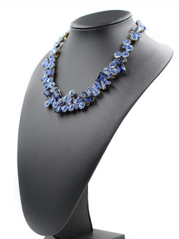 Casual Gold Tone Blue Rhinestone Embellished Necklace