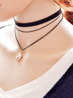 Casual Layered Faux Crystal Choker Necklace