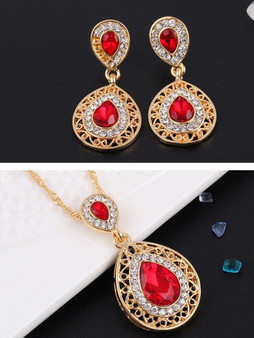 Casual Water-Drop Crystal Necklace And Earring