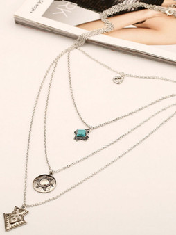 Casual Rhinestone Geometric Fake Turquoise Necklace