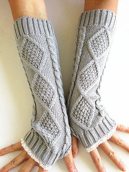 Casual Lace Knitted Warm Fingerless Gloves