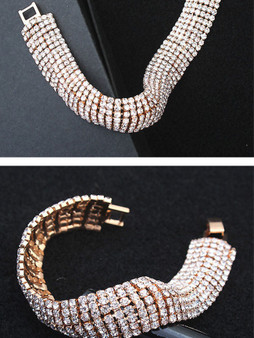 Casual Wide Alloy Rhinestone Embellished Bracelet