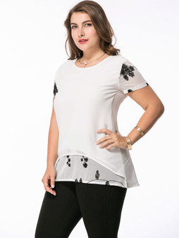 Casual Round Neck Printed Plus Size T-Shirt