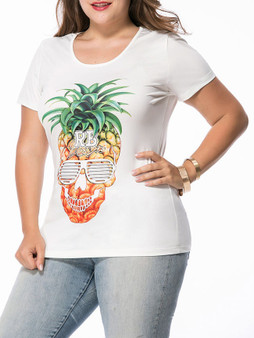 Casual Round Neck Trendy Pineapple Printed Plus Size T-Shirt