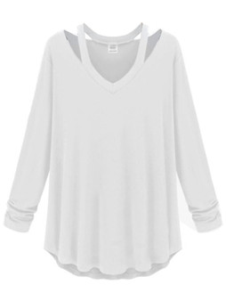 Casual Attractive V Neck Plain Long-sleeve-t-shirt