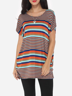 Casual Assorted Colors Printed Striped Modern Round Neck Short-sleeve-t-shirt