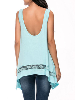 Casual Asymmetric Hem Hollow Out Plain Sleeveless T-Shirt