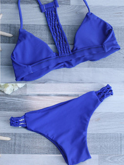 Casual Spaghetti Strap Hollow Out Plain Bikini