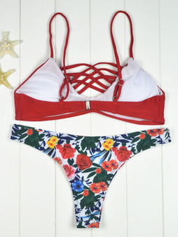 Casual Spaghetti Strap Floral Hollow Out Bikini